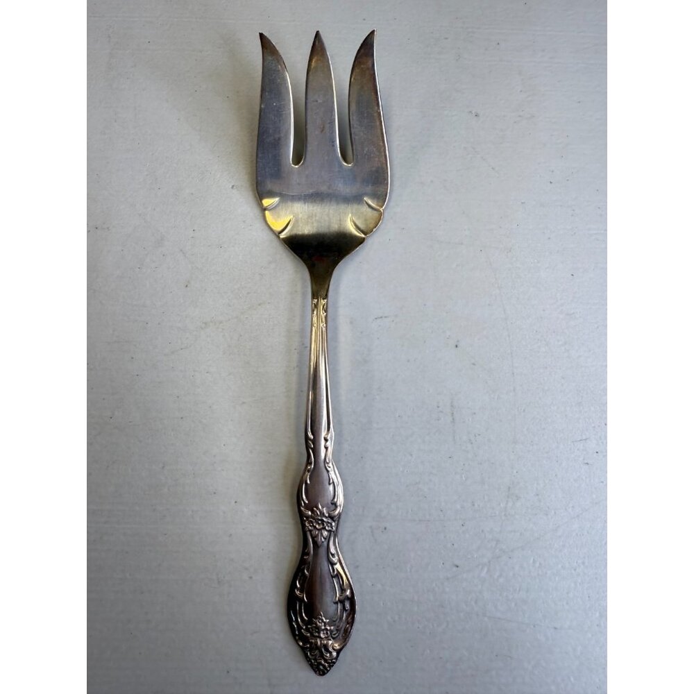 VINTAGE WM ROGERS SILVERPLATE COLD MEAT SERVING FORK-BEVERLY MANOR PATTERN-1964